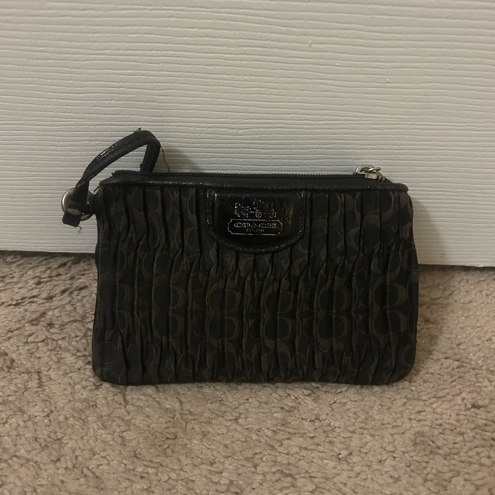 Coach Dark Brown Signature Wristlet